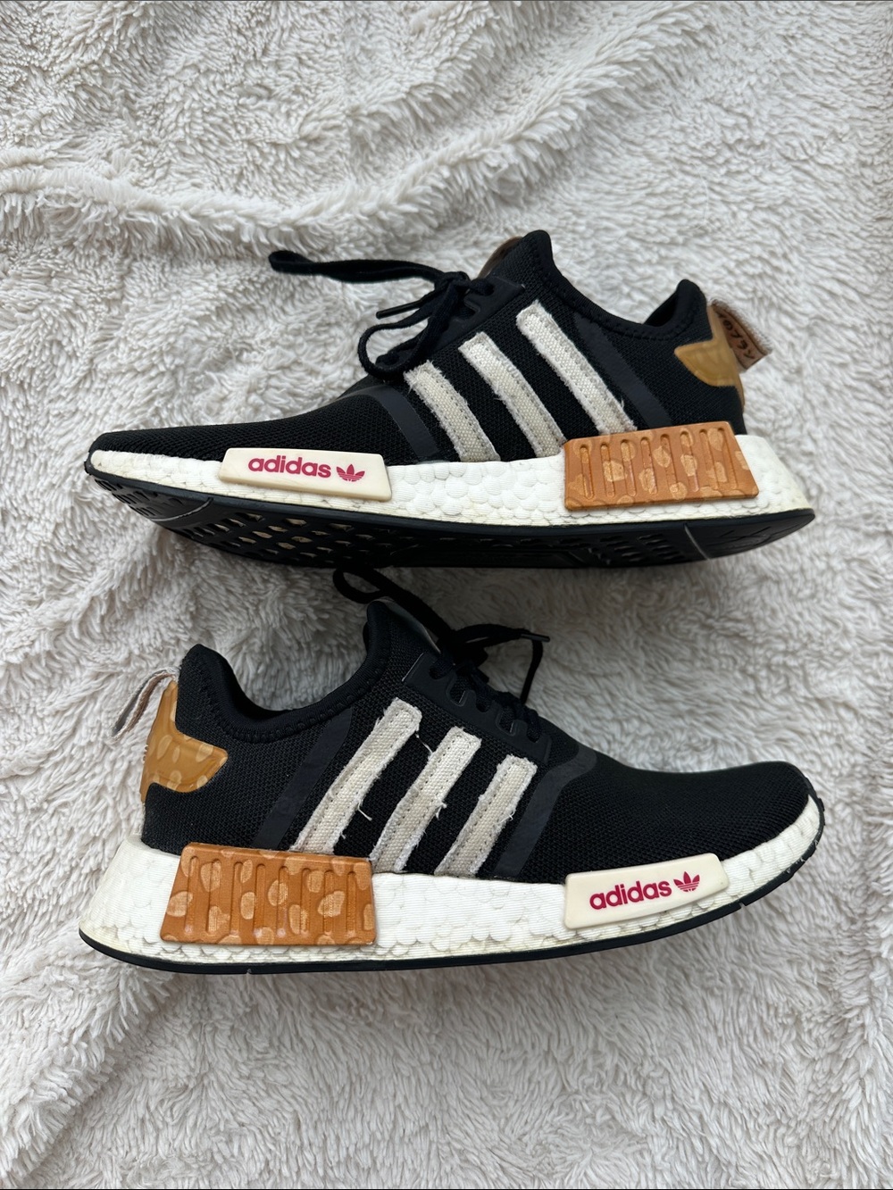 adidas Kids Black and Tan Sneakers with White Stripes - Picture 1 of 6